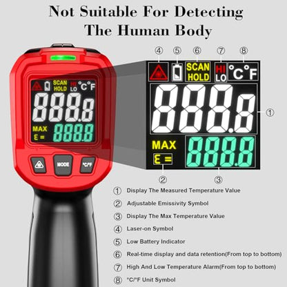 FKM Infrared Thermometer Gun Non Contact Laser Thermometer Gun-58°F~1112°F | (-50°C~600°C)Digital IR Temperature Gun for Kitchen Cooking,Griddle,Pizza Oven,HVAC,Engine,Industrial,Adjustable Emissivity - color: Red