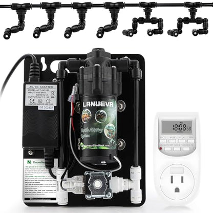 LANUEVA Reptile Humidifier Misting System with 6 Nozzles for Terrarium | Quieter Terrarium Mister with 4 Single 360° Misting Nozzle+2 Double Nozzle, Reptile Fogger for Tank, Chameleon, Lizard, Snake