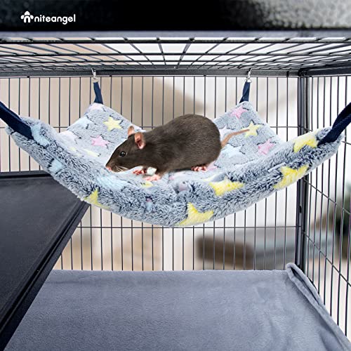 Niteangel Hanging Hammock Nap Sack Swing Bag Pet Sleeper for Ferret Rat Sugar Glider and Other Small Animals (Cream, Star) - color: Cream