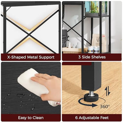 MAHANCRIS 5-10 Gallon Fish Tank Stand with 3-Tier Storage Shelf, Heavy Duty Aquarium Stand for Home Office, Metal Frame Turtle Reptile Terrarium Stand, 30.7" L x 12.6" W x 32.1" H, Black FTBK5201 - color: Black