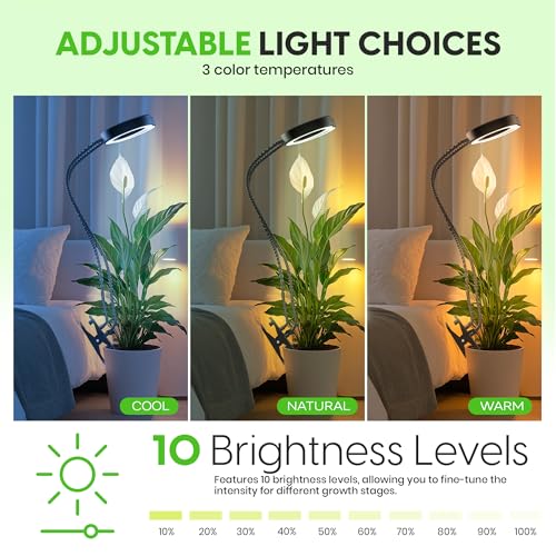 OSANI LED Grow Light 24" Gooseneck Long Arm Grow Lights for Indoor Plants, 48" Wide Coverage, 6000K Full Spectrum with Red Blue LEDs, 10-Level Dimmable, Auto Timer, USB & Adapter, Plant Light Indoor