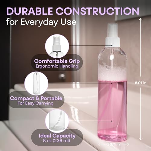 Fine Mist Spray Bottles 8 oz, Empty Refillable Containers - Essential Oils, Disinfectant Spray, Water - Pack of 3