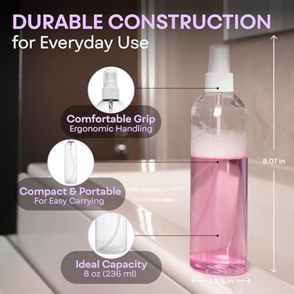 Fine Mist Spray Bottles 8 oz, Empty Refillable Containers - Essential Oils, Disinfectant Spray, Water - Pack of 3