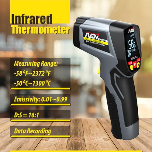 High-Precision Infrared Thermometer Temperature Gun, -58℉ to +2372℉, Multi-Purpose for Cooking, Steel Smelting, Automotive Engine Repair, HVAC IRT Gun with Adjustable Emissivity
