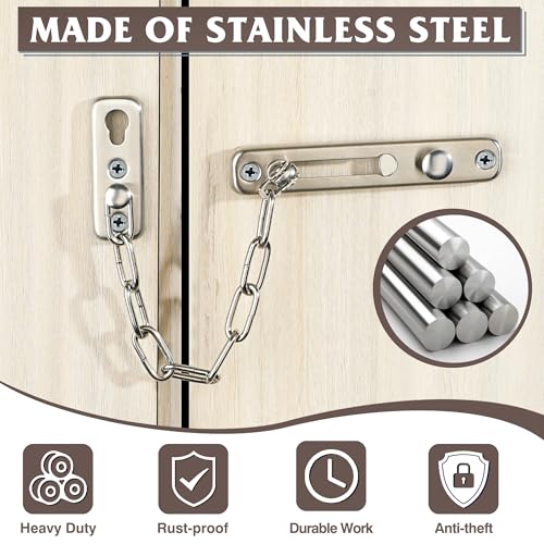Alise Chain Door Guard Lock，Door Chain Locks with Safety Spring Anti-Theft Press Latch,Chain Locks for Inside Door and Extra Front Door Lock, Brushed Nickel(2 Pack) | Stainless Steel,Door Chain Lock Guard with Spring Anti-Theft Press Button,Door Lock Latc