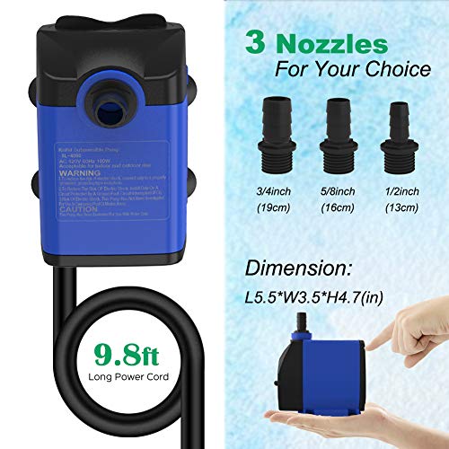 Submersible Water Pump 1056GPH Pond Pump for Fountains | 13ft Lift, 9.8ft Power Cord, Ultra Quiet, Over Heating Protection for Pond, Fountain, Hydroponic, waterfall, Aquarium - size: 1056GPH Adjustable flow