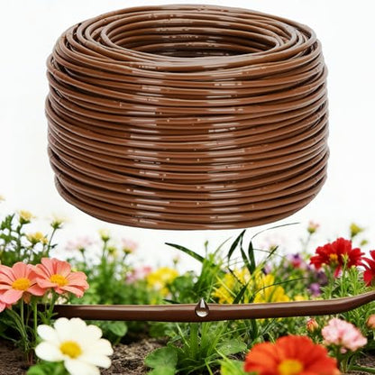 1/4" Drip Irrigation Tubing with 6" Emitter Spacing, (500 Ft Roll) Hydroponics Dripline with Built-in 0.5 GPH Dripper, Drip Line for Vegetation, Window Boxes and Garden (Brown) - size: 500FT