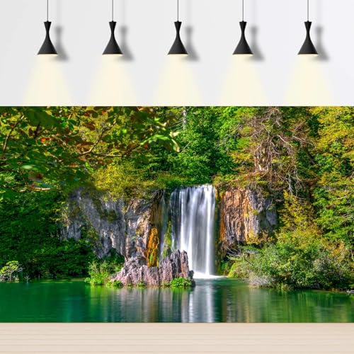 Scenic Waterfalls Aquarium Background Scenic Spring Falls Forest Fish Tank Background Stunning Summer Mountain Tranquil Lake Terrarium Backgrounds Cascading Waterfall Reptile Tank Backgrounds 24x16in - color: Dark Green, size: 24(W)x16(H)in