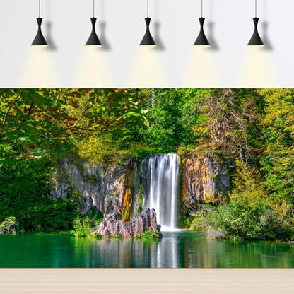 Scenic Waterfalls Aquarium Background Scenic Spring Falls Forest Fish Tank Background Stunning Summer Mountain Tranquil Lake Terrarium Backgrounds Cascading Waterfall Reptile Tank Backgrounds 24x16in - color: Dark Green, size: 24(W)x16(H)in