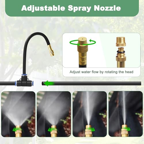 Quibbay 16.4Ft Drip Irrigation System, Automatic Garden Irrigation System with 360-degree Bending Dropper, Atomizing Watering Misting System with Copper Nozzle for Garden Plant Lawn Patio(5 Nozzles) - size: 16.4FT