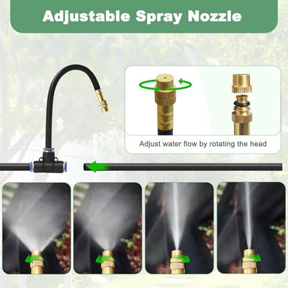 Quibbay 16.4Ft Drip Irrigation System, Automatic Garden Irrigation System with 360-degree Bending Dropper, Atomizing Watering Misting System with Copper Nozzle for Garden Plant Lawn Patio(5 Nozzles) - size: 16.4FT