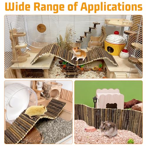 kathson 2Pcs Wooden Hamster Suspension Ladder Bridge,Bendable Long Climbing Ladders Pet Cage Toy Accessories Hideout Natural Chew Balls for Mouse Chipmunk Rabbits and Other Small Animals (Brown) - size: 21.65 x 3.54 inches