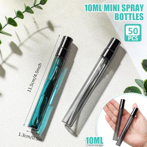 Zhehao 50 Pcs Mini Spray Bottles 10 ml Black Glass Perfume Bottles Refillable Fine Mist Perfume Atomizer Portable Empty Sample Containers for Cleaning, Essential Oils, Travel (Black) - color: Black, size: 10 Ml