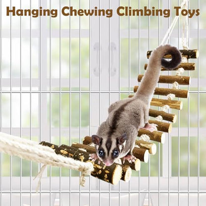 BNOSDM Sugar Glider Climbing Toys 2 Pack Nature Wood Rope Ladder Hanging Sugar Glider Bridge Cage Accessories for Mice Rat Hamster Gerbil Chinchilla