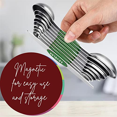 Magnetic Measuring Spoons Set of 9 Stainless Steel Dual-Sided Stackable Measuring Spoon Nesting Teaspoons Measuring Dry and Liquid Ingredients, Fits in Spice Jars Set of 9 (Green) - color: Green
