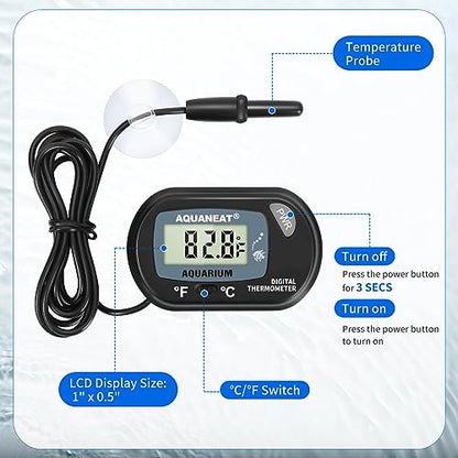 AQUANEAT 2 Pack Aquarium Thermometer, Fish Tank Thermometer, Digital Temperature Test, with Large LCD Display