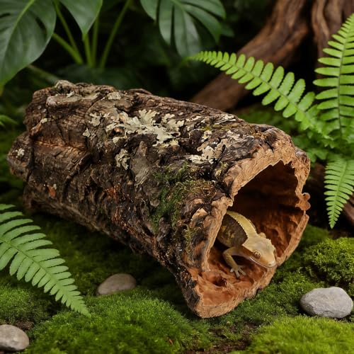 Veemoon Tree Trunk Reptile Hide Cave Hollow Log for Fish Tank Gecko Hide Climbing Platform Reptile Habitat Hideout Natural Terrarium Decor for Lizard Snake Amphibian 5.90 X 3.93 X 3.54 in