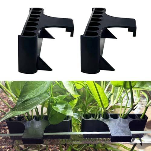 2 Pack Hanging Aquarium Plant Holder, 7-Hole Fish Tank Rim Planter | Durable plastic design, Hydroponic propagation, Secure rim clip, Vine plant support, Fish tank decoration - color: Black
