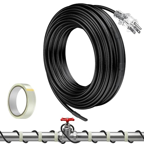 Pawfly 12 FT Heat Tape for Water Pipes, 8 W/ft 120 V Pipe Heating Tape, Self-Regulating Heat Trace for Pipe Freeze Protection, Heating Cable for Pipes Roofs, Keep Water Flowing at -40 °F - style: 12 ft