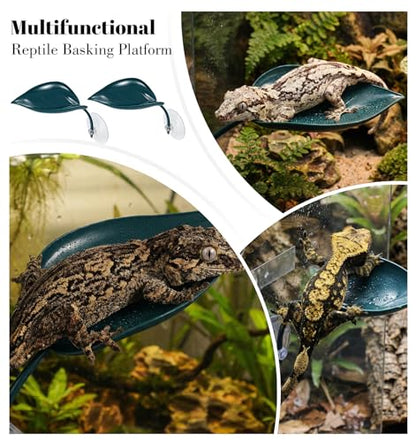 3 Pcs African Dwarf Frog Tank Accessories, Multifunctional Crested Gecko Tank Accessories, PVC Leaf Basking Platform with Suction Cups for African Dwarf Frog & Crested Gecko Tanks (4.8 x 2.8 Inches)