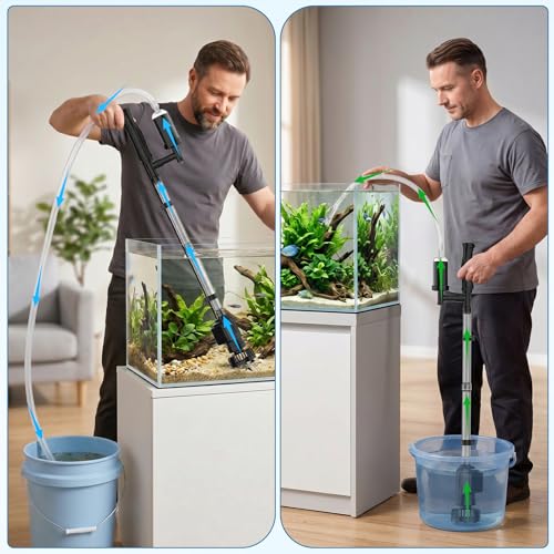 AQQA Aquarium Gravel Cleaner, 6-in-1 Electric Fish Tanks Gravel Vacuum | Anti-Clog Gravel Barrier, Sand Washer, Water Changer, Filter Bag, Adjustable Flow, 320GPH for 15+ Gallon Tanks