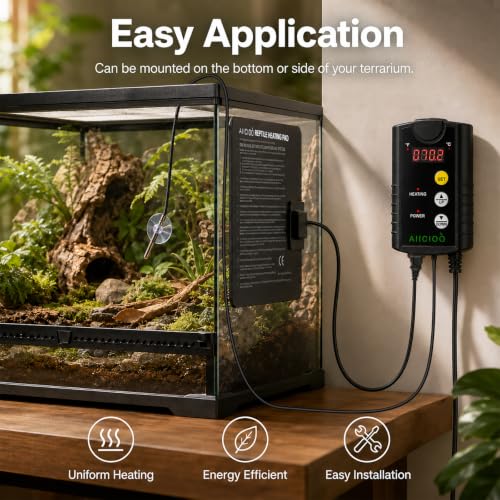 Aiicioo Under Tank Heater Thermostat - Reptile Heating Pad with Temperature Control Reptile Heat Mat for Combo Set for Hermit Crab Lizard Terrarium 8W - size: 6" X 8"(8W) with Thermostat