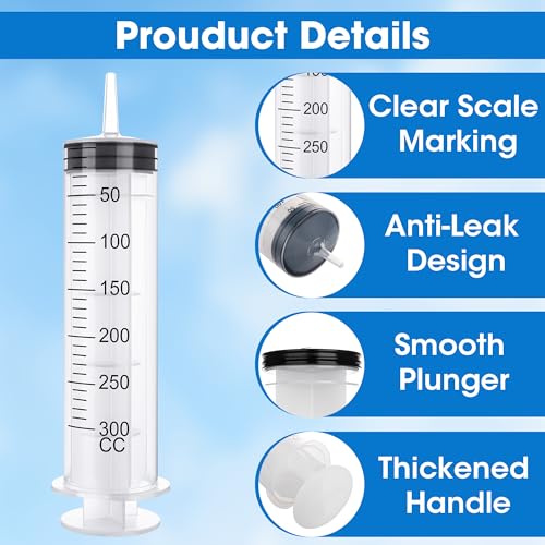300mL Large Syringe for Liquid- Large Plastic Syringe with Tip Adapter for Scientific Labs, Oil Transfer, Plant Watering & Refilling - style: 300 ml