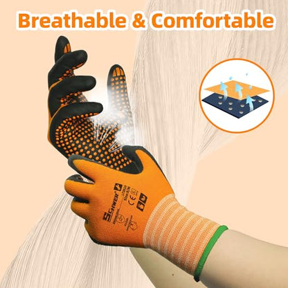 Schwer 3/6/12 Pairs Safety Work Gloves, MicroDot Abrasion & Grip, LT5619, S | Certified to Level 6 Abrasion, Strong Grip, Microfoam Nitrile Coated, Touchscreen, 3D-Comfort, A1 Cut Resistant, Gardening - size: Small