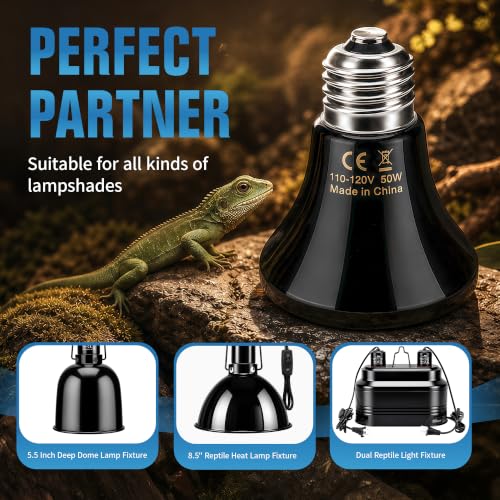 Happy Herps 50W Ceramic Heat Emitter, Reptile Heat Bulbs, Ceramic Heat Lamp for Reptiles, Amphibian, Chicken, Dog, Cat (2-Pack) - size: 50W-2 Pack