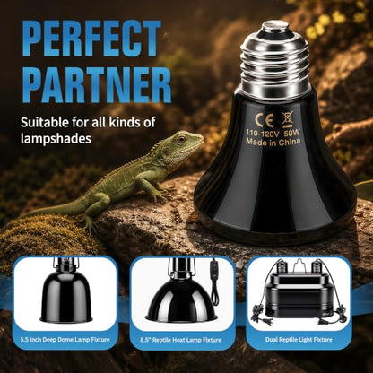 Happy Herps 50W Ceramic Heat Emitter, Reptile Heat Bulbs, Ceramic Heat Lamp for Reptiles, Amphibian, Chicken, Dog, Cat (2-Pack) - size: 50W-2 Pack