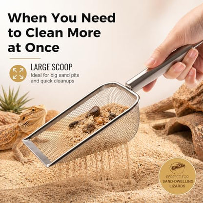 Stainless Steel Hamster Sand Scoop Set, 1mm Fine Mesh & Standard Scoop Combo, Small Pet Sand Bath Cleaner for Hamsters, Gerbils, Mice, Reptiles, Easy Sifting for Fine Sand