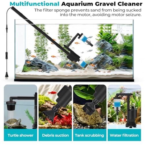 fishkeeper Electric Aquarium Gravel Cleaner, 8 in 1 Automatic Fish Tank Cleaning Tools Gravel Vacuum for Aquarium, for Change Water/Wash Sand/Water Filter/Water Circulation