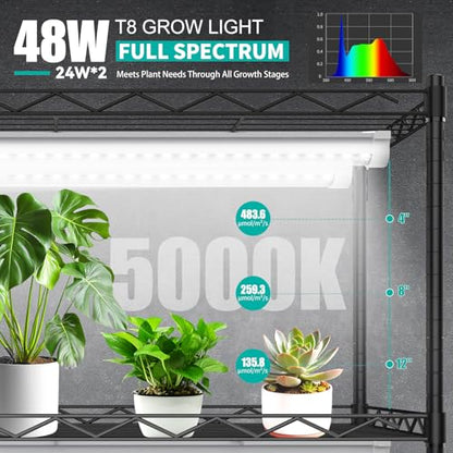 JESLED 2FT Grow Lights, 5000K Full Spectrum Sunlight White, V-Shaped Beam | 48W(2 X 24W), 300W Equiv, On/Off Switch, T8 LED Grow Light Strips for Seed Starting, Greenhouse, Growing Shelf, 2-Pack - size: 2FT-2P