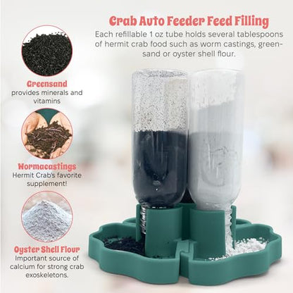 Hermit Crab Gravity Feeder - 3 Well feeders - Green for Greensand, Oyster Shell Flour and Worm castings by Snout and Shell