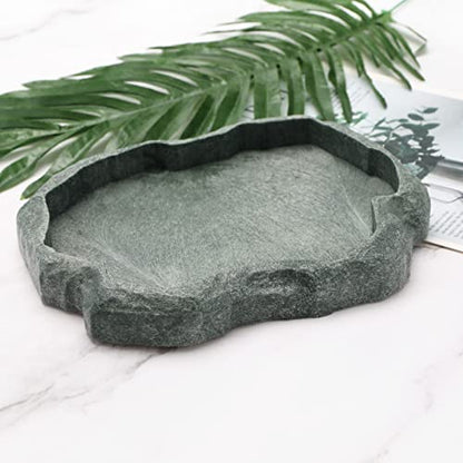 ECSiNG Reptiles Water Tray Tortoise Feeder Lizard Water Dish Resin Drinking Bowl for Tortoise Lizard Frog Terrapin Gecko Spider Scorpion Size M