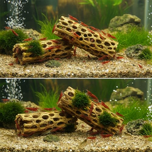 Natural Cholla Wood for Aquarium - 6 Inch Hollow Log Shrimp Hideout, Hermit Crab Climbing Toy, Realistic Driftwood Decor for Fish Tank, Reptile Terrarium Branch Ornament (2 Pack)