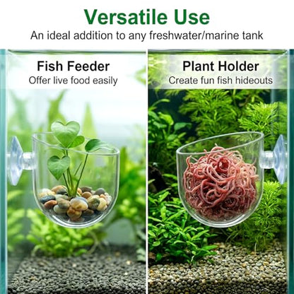 Gjinxi Aquarium Plant Holder 2 Pcs, Fish Tank Plant Pot Aquatic Plant Cup | Clear, Acrylic, Red Worm Fish Shrimp Feeder, Aquarium Planter Cup, with Suction Cup, for Home Fish Tank, Aquascape Decor