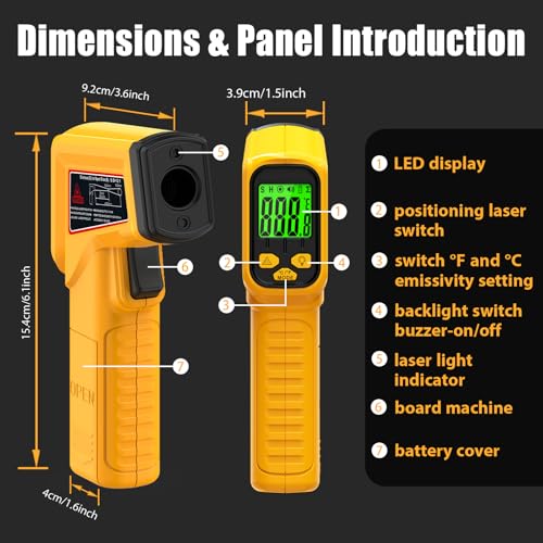 FKM Infrared Thermometer Gun High Precision 13-Point Laser -58°F~1112°F | (-50°C~600°C)Non-Contact Laser Temperature Gun,Digital IR Temp Gun for Cooking,Griddle,Oven,Food,HVAC,Automotive,Industrial - color: Golden