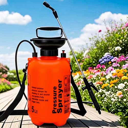 5L Garden Pressure Sprayer, Portable Hand Pump Sprayer for Yard Care | With Adjustable Shoulder Strap, Multi Use Plant Watering Weed Killer Cleaning Sprayer for Garden Household Outdoor Use - color: 5L-Orange