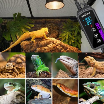 REPTI ZOO Reptile Dimming Thermostat, PID Temperature Controller with LED Digital Screen, Reptile Thermostat for Reptile Heat lamp Blub & Mat Heaters, Memory Function