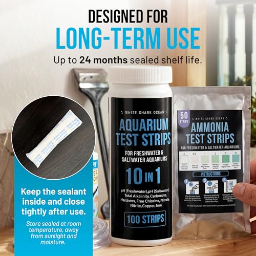 Aquarium Test Strips 11 in 1 | 150 Strips (100 x 10-in-1 + 50 Ammonia) | Tests pH, Ammonia, Nitrate, Nitrite & More | Freshwater & Saltwater Fish Tank Water Test Kit | 60-Second Results - style: 11-In-1 Test Kit