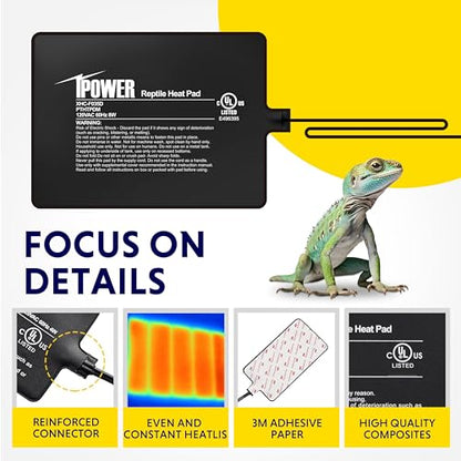 iPower 6 by 8-Inch 8W Reptile Heat Mat, LCD Digital Aquarium Thermometer, Under Tank Warmer Terrarium Heat Pad for Turtles Lizards Frogs and Other Small Animals, Multi Sizes - size: 6 X 8 Inch, style: Pad + Thermometer