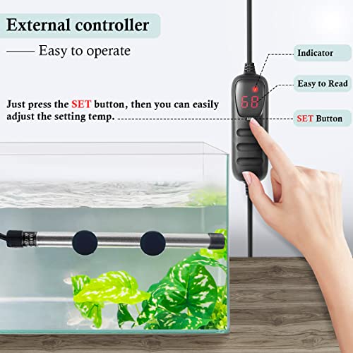 HITOP Compact Submersible Aquarium Heater -200W Digita Heater for Fish Tank Turtle Tank, for Saltwater and Fresh Water with Temperature Controller - size: (30-50Gal) 200W