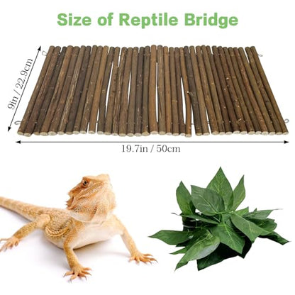 Hamiledyi Bendable Wooden Reptile Hideout Ladder Bridge Hiding Hut Tunnel Toys Climbing Bridge Chew Toy Habitat Accessories for Bearded Dragons Ball Python Guinea Pigs Rabbits(19.7 x 9 in)