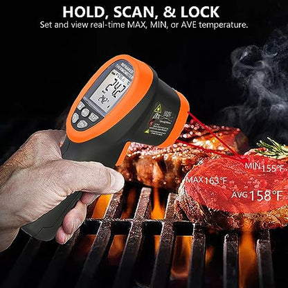 HOLDPEAK Pyrometer D:S=30:1, High Temp Infrared Thermometer -58℉~2732℉, Non-Contact Industrial Laser Thermometer Gun, Digital IR Temperature Gauge 2732 (NOT for Human) - color: 1PC-2732-ORANGE(-50~1500℃)