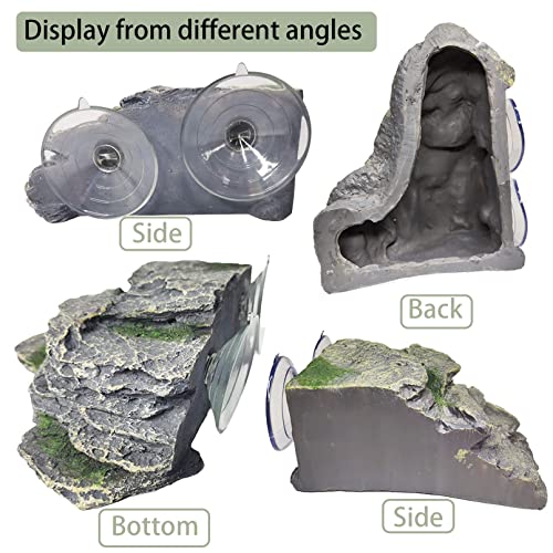 PINVNBY Turtle Basking Platform, Reptile Climbing Shale Resin Ledge Stone, Aquarium Ornament Rock Landscaping Decoration with Suction Cups for Frogs Newts Lizard (Large:7.1”Lx6.3”Wx2.7”H) - size: 7.1”Lx6.3”Wx2.7”H