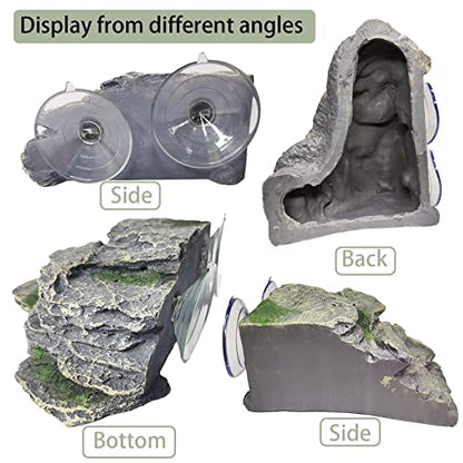 PINVNBY Turtle Basking Platform, Reptile Climbing Shale Resin Ledge Stone, Aquarium Ornament Rock Landscaping Decoration with Suction Cups for Frogs Newts Lizard (Large:7.1”Lx6.3”Wx2.7”H) - size: 7.1”Lx6.3”Wx2.7”H