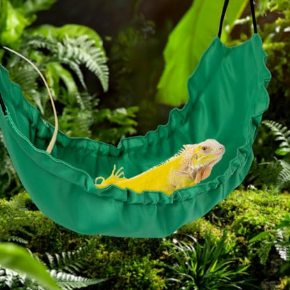 Reptology Lizard Hammock with Suction Cups Bearded Dragon Tank Accessories Reptile Lounger for Chameleon, Snakes, Lguana Reptiles, Geckos, Hamster - color: Dark green