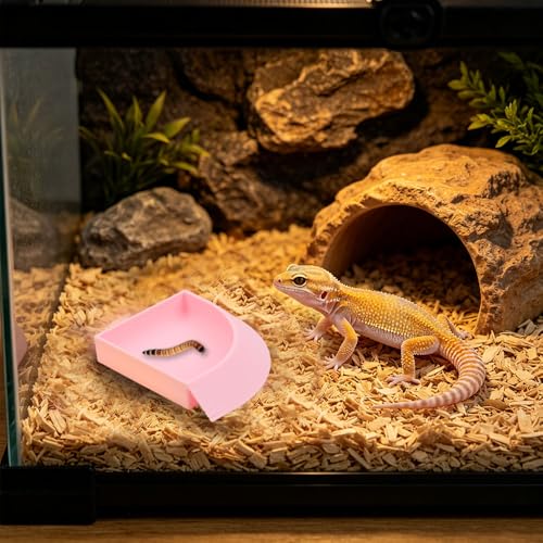 4 Pack Corner Reptile Food Water Dish, 3D Printed Quadrant Feeding Bowl for Leopard Gecko Lizard Bearded Dragon Chameleon Snake, Plastic Worm Feeder Plate for Small Reptile Pet Habitat