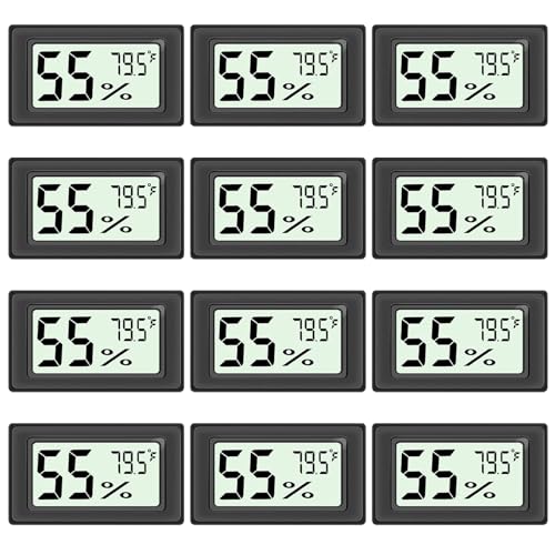 12-Pack Mini Hygrometer Indoor Humidity Meter, Highly Accurate Digital Thermometer Humidity Gauge Meter, Indoor Thermometer Hygrometer Monitor Fahrenheit (℉) for Humidors